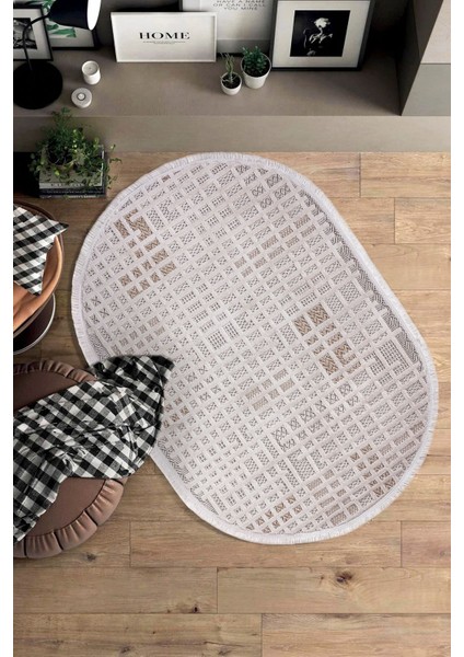 Enti Bonn 8809 Bej Oval Iskandinav Halı Salon Halısı Kesme Halı Yolluk
