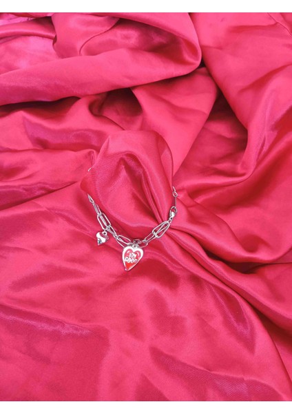 Çelik Kırmızı Kalp Charm Bileklik