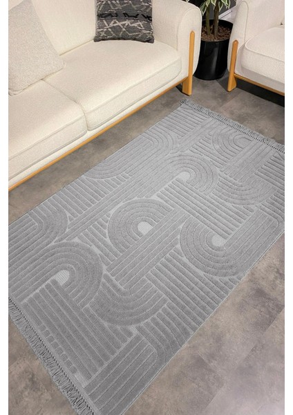 Luxess Dizayn 1090 Gri Kaymaz Taban Kesme Yolluk Mutfak Halısı Modern Salon Halısı