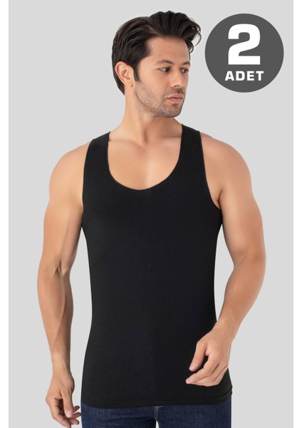 Erkek Görünmez Atlet Hayalet Atlet Siyah %100 Pamuklu Penye 2'li Paket