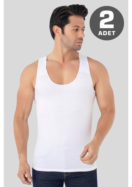 Erkek Iz Bırakmayan Dikişsiz Atlet Beyaz %100 Pamuk Penye 2'li Paket