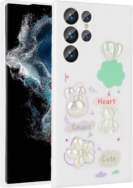 Galaxy S22 Ultra Kılıf Kabartma Figürlü Parlak Hgea Toys Silikon Kapak-Beyaz