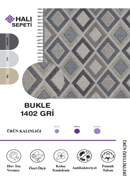 Enti Bukle 1402 Gri Iskandinav Halı Kesme Yolluk Salon Halı Koridor Oturma Odası Halısı fırsatları