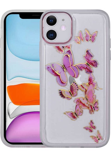 iPhone 11 Uyumlu Figürlü Desenli Işıltılı Sert Hgea Sos Kapak-No4