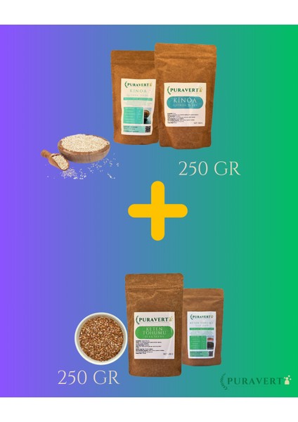 Keten Tohumu 250 gr -Puravert Kinoa 250 gr 2'si Bir Arada