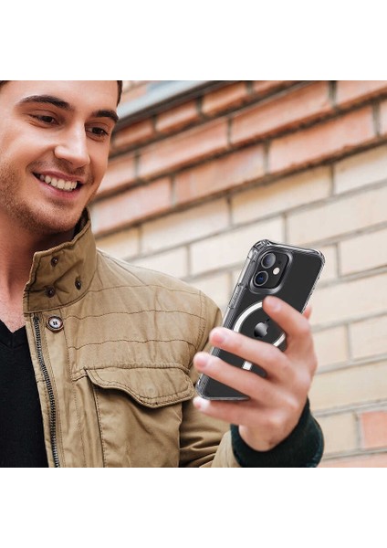 iPhone 12 Pro Max Kılıf Hgea Tacsafe Wireless Kapak-Renksiz