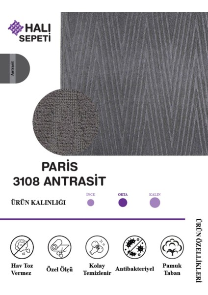 Enti Eyfel 3108 Antrasit Yumuşak Dokulu Koridor Mutfak Yatak Odası Halı Klim Kesme fiyatları