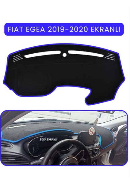 Fiat Egea Ekranlı Ön Örtüsü Göğüs Panel Torpido Koruma Koruyucu Kılıf Mavi