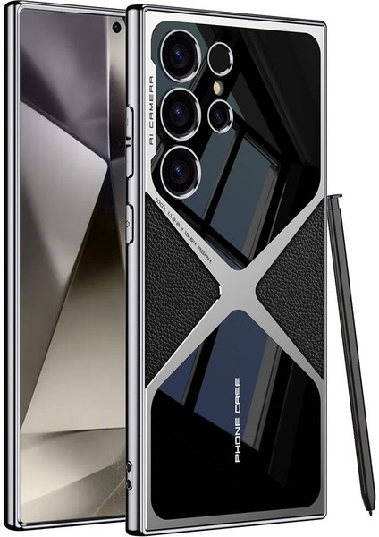 Galaxy S24 Ultra Kılıf Ultra Ince Kamera Korumalı Pc + Deri Arka Yüzey Hgea X-Pro Kapak-Siyah