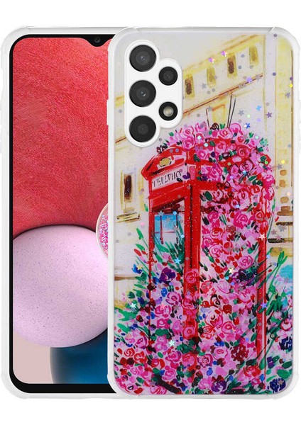Galaxy A13 4g Kılıf Simli Desenli Kamera Korumalı Parlak Hgea Popy Kapak-Kulübe