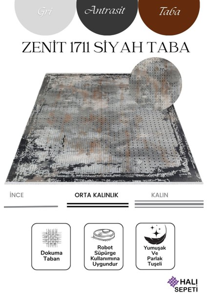 Enti Naturel 1711 Siyah Taba Yumuşak Dokulu Parlak Görünümlü Halı Kesme Yolluk modelleri