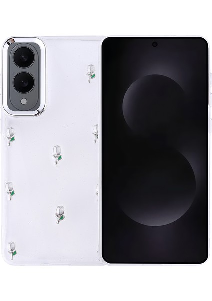 Galaxy S25 Edge Kılıf Airbag Tasarımlı Simli Şeffaf Hgea Kutup Kapak - Lale