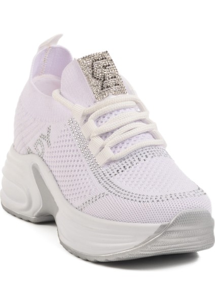 Beyaz Fileli Taşlı Kadın Spor Ayakkabı Lady 5002 Z
