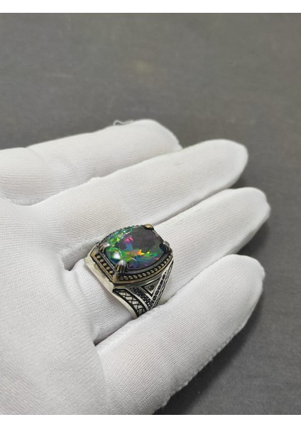 Mistik Topaz Faset Taşlı Erkek Yüzüğü 24 mm 925 Ayar Gümüş Yüzük fiyatları