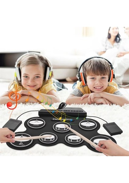 Magicvoice G3002 Davul Tarzı Dijital Elektronik Davul Taşınabilir Boyut USB Katlanabilir Silikon Elektronik Bateri Roll Up Davul Matı Kiti 7 Ped