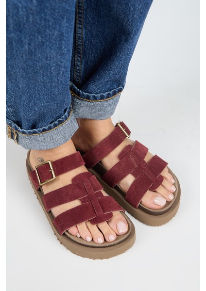 Luno Platform Deri Kadın Bordo Terlik fiyatları