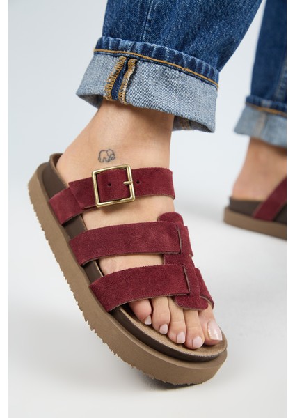 Luno Platform Deri Kadın Bordo Terlik fırsatları