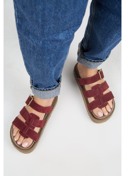 Luno Platform Deri Kadın Bordo Terlik indirimleri