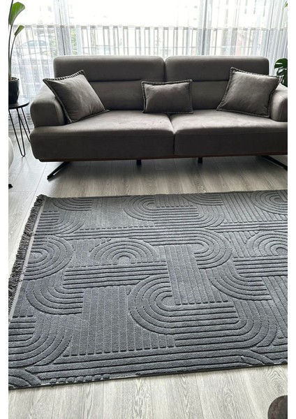 Luxess Dizayn 1090 Antrasit Kaymaz Taban Kesme Yolluk Mutfak Halısı Modern Salon Halısı