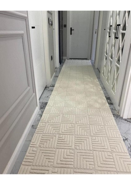 Luxess Dizayn 1062 Krem Kaymaz Taban Kesme Yolluk Mutfak Halısı Modern Salon Halısı modelleri