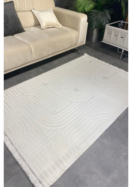 Luxess Dizayn 1090 Krem Kaymaz Taban Kesme Yolluk Mutfak Halısı Modern Salon Halısı