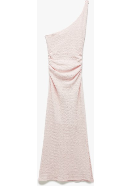 Bürümcük Tek Omuz Kolsuz Bağlama Detaylı Dar Kesim Drapeli Uzun Elbise