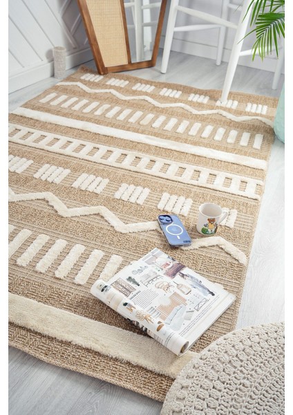 Seyran Marakesh Jüt Beyaz Hasır Dokulu Halı Salon Mutfak Kesme Yolluk Halısı