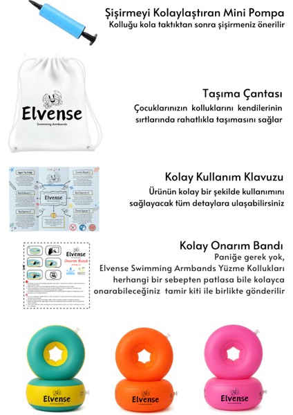 Çocuklara Özel Set Yüzme Kolluğu (10-30 Kg) Su Geçirmez Silikon Bone Taşıma Çantası Tamir Kiti Pompa