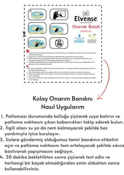 Çocuklara Özel Set Yüzme Kolluğu (10-30 Kg) Su Geçirmez Silikon Bone Taşıma Çantası Tamir Kiti Pompa
