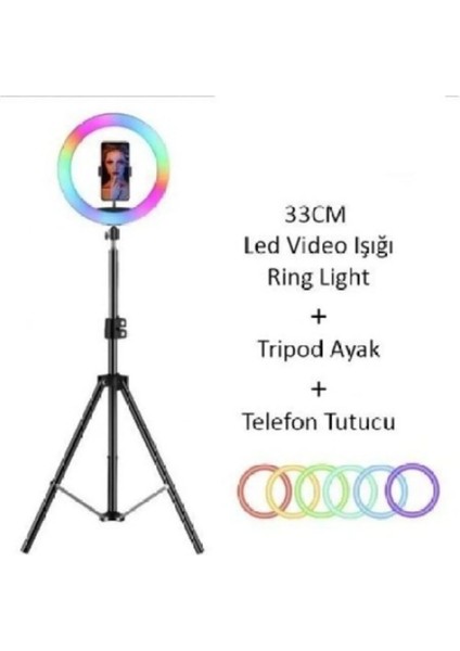 13 Inç (33 Cm) Rgb Çok Renkli LED Make Up Selfie Işığı 210 cm Tripot Selfie Çubuğu Tiktok Işığı