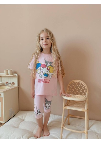 Kız Çocuk Kısa Taytlı Hello Kitty Kuromi Basklı Pamuk Takım