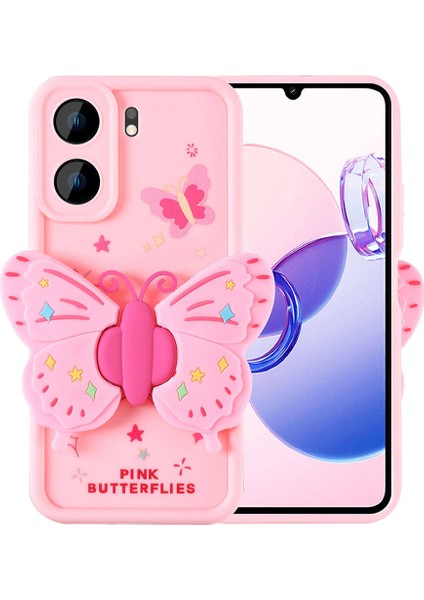 Xiaomi Poco C65 Kılıf Kamera Korumalı Figür Tasarımlı Hgea Kapya Kapak-Pembe Açık