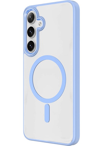 Galaxy S24 Kılıf Magsafe Şarj Özellikli Hgea Krom Magsafe Silikon Kapak-Mavi
