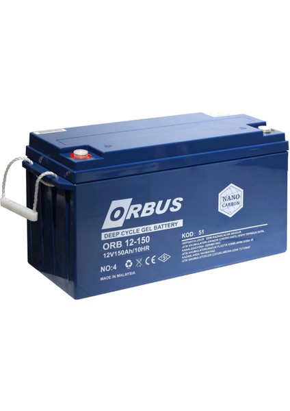 Orbus 12V 150 Amper Derin Döngü Karbon Jel Akü