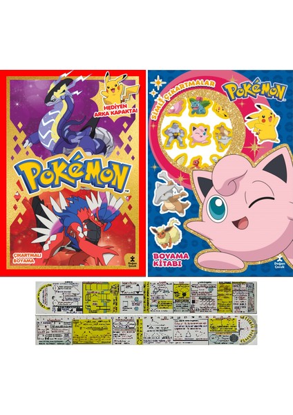 Pokemon Çıkartmalı Boyama Kitabı + Simli Çıkartmalar 2'li Set + Mat. Öğreten Cetvel