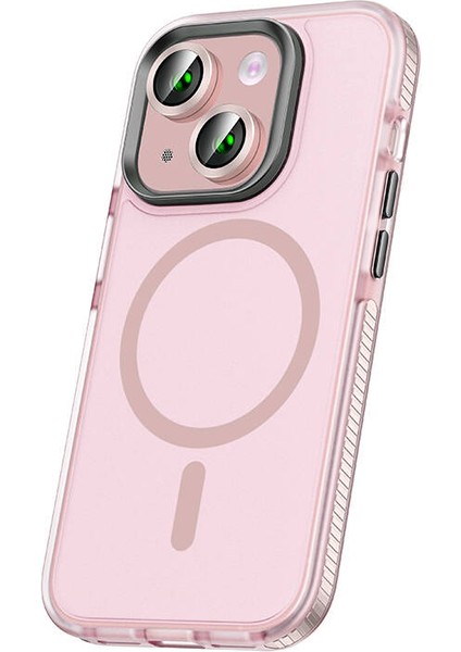 Apple iPhone 15 Kılıf Airbagli Magsafe Wireless Şarj Özellikli Lens Koruyuculu Hgea Klaptika Kapak-Pembe