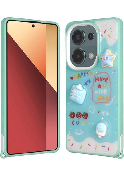 Xiaomi Redmi Note 13 Pro 4g Kılıf Parlayan Simli Kabartma Figürlü Hgea Cevze Kapak-Yeşil