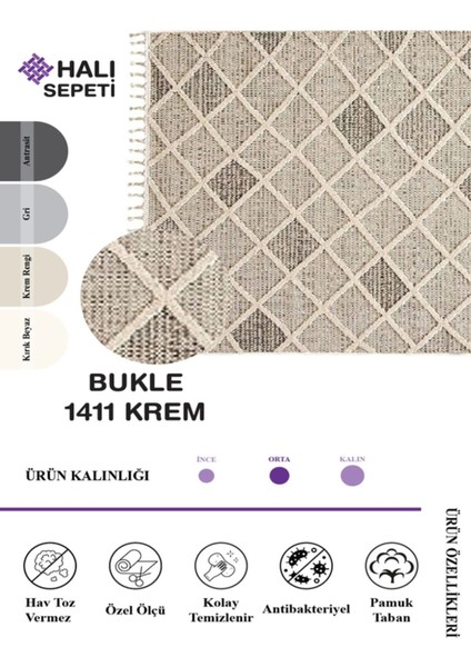 Enti Bukle 1411 Krem Iskandinav Halı Kesme Yolluk Salon Halı Koridor Oturma Odası Halısı modelleri
