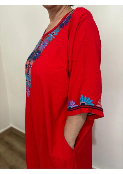 Kadın Papatya Nakışlı Fakir Kol Pamuk Otantik Elbise fiyatları