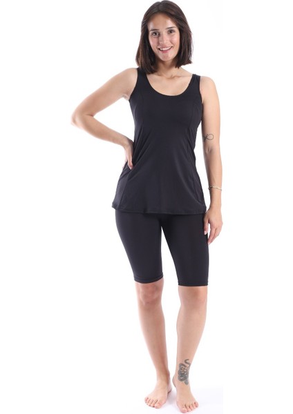 Kadın Dizüstü Taytlı Tankini Siyah Mayo Takımı 38-52