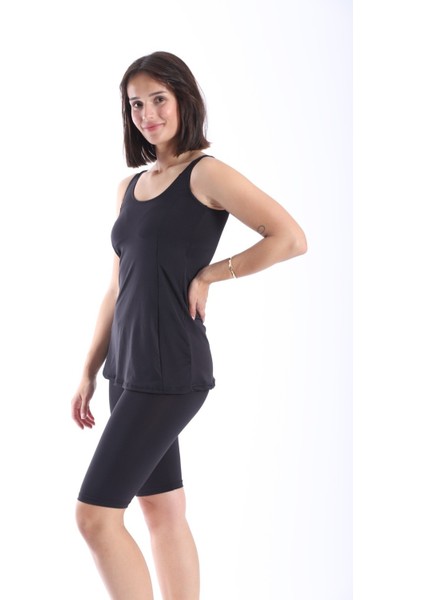 Kadın Dizüstü Taytlı Tankini Siyah Mayo Takımı 38-52