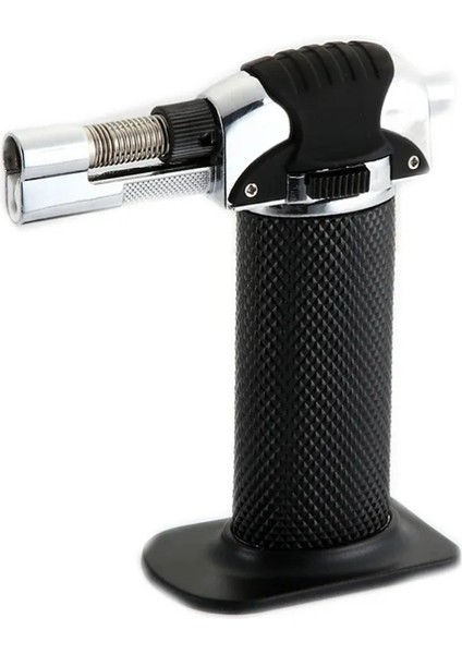 Premiumquality Tek Torch Pürmüz Siyah Gümüş Metal Masa Tipi Puro Çakmağı