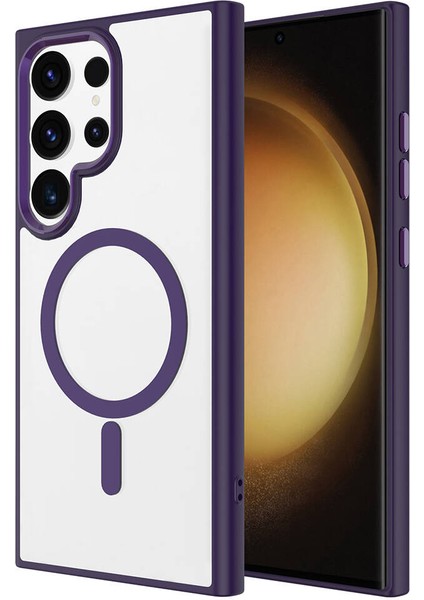 Galaxy S24 Ultra Kılıf Magsafe Şarj Özellikli Hgea Krom Magsafe Silikon Kapak-Pembe modelleri