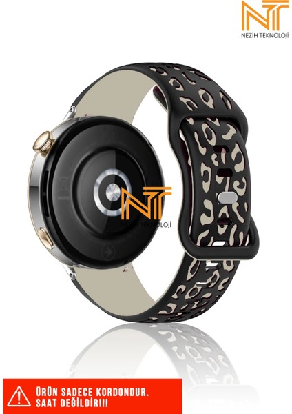 Huawei Watch Gt-Gt2-Gt3 42MM Elegant 20MM Uyumlu 5d Leopar Desenli Silikon Kordon