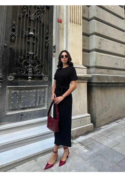 Yandan Bağlamalı Modal Kumaş Uzun Elbise