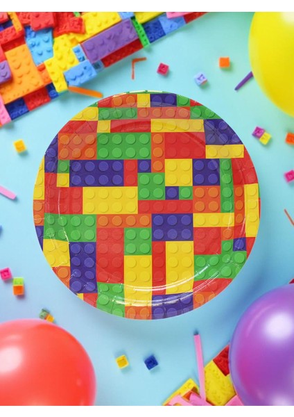 Renkli LEGO Temalı Tabak Karton Doğum Günü Tabağı 8'li