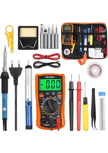 Sıcaklık Ayarlanabilir Seramik Rezistörlü 60W Havya Lehim Makinesi Full Set Digital LCD Ekran