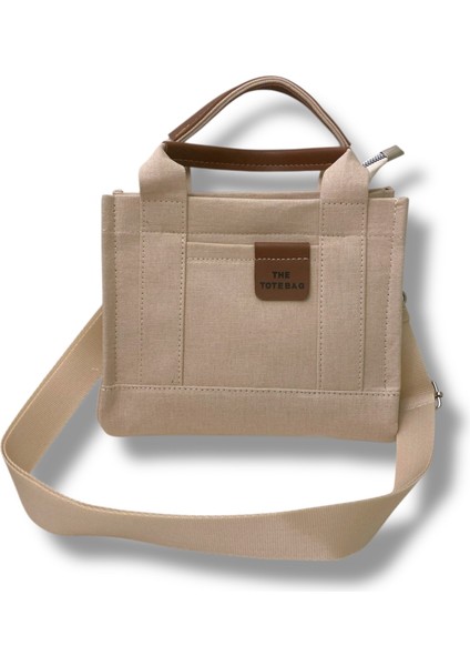 El ve Omuz Çantası Kanvas Tote Bag Krem