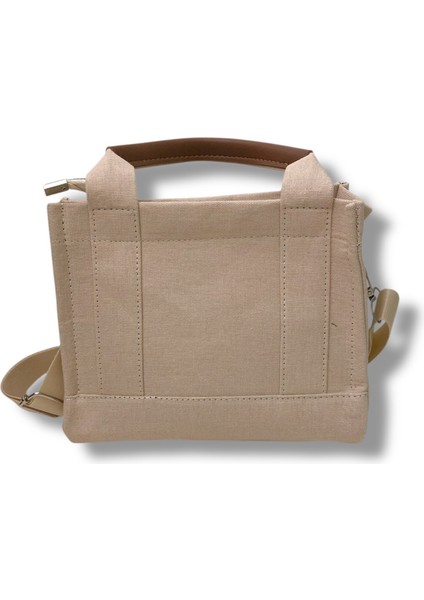 El ve Omuz Çantası Kanvas Tote Bag Krem