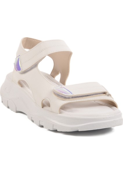 Beyaz Cırtlı Kadın Sandalet T-006 Z